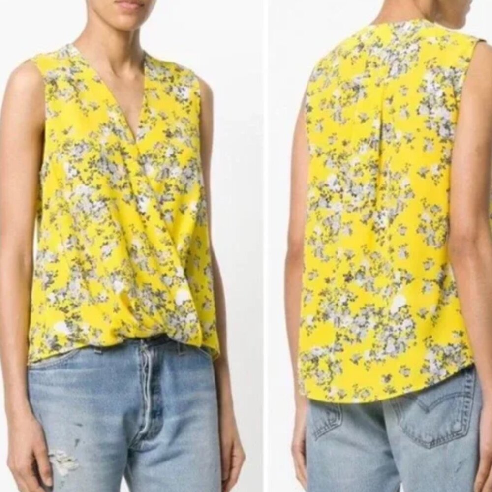 Rag & Bone Victor yellow Silk Floral Top blouse sleeveless - sz large